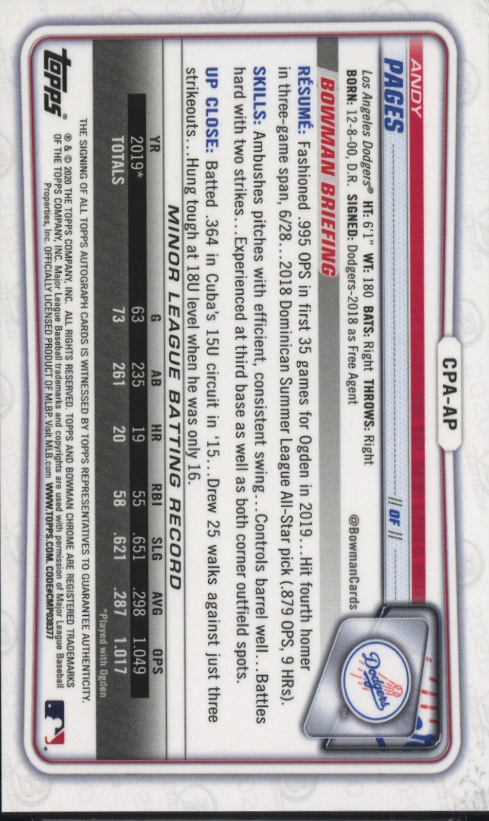 Andy Pages Cards: Values, Rookies | Collectibles.com