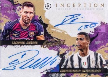 2020 Topps Inception UCL Dual Autographs Gold Lionel Messi/Cristiano Ronaldo Dual Signed Card 1/1- $147,600