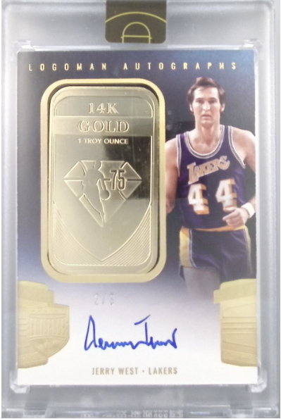 2021-22 Panini Eminence Auto 14K Gold Bar Logoman 1 Ounce Jerry West /3 - #LA-JWS