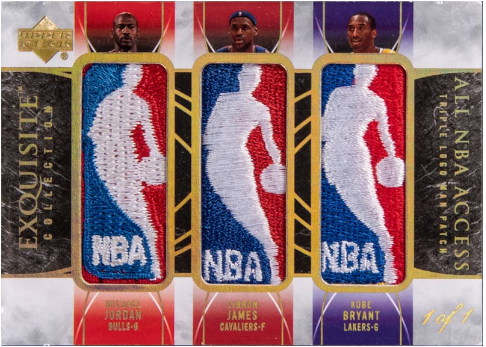 2006 Upper Deck Exquisite Collection All NBA Access Triple Logoman #TL-JJB Michael Jordan/LeBron James/Kobe Bryant Game-Used Logoman Patch Card 1/1 - $1,680,000