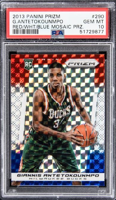2013 Panini Prizm Giannis Antetokounmpo Rookie Card #290 (RED WHITE AND BLUE MOSAIC PRIZM)
