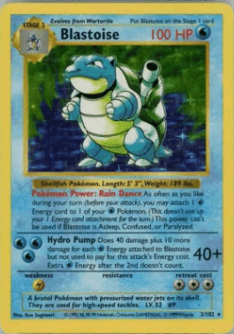 1999 Pokémon Base Set Shadowless Blastoise #2/102 - $8,100