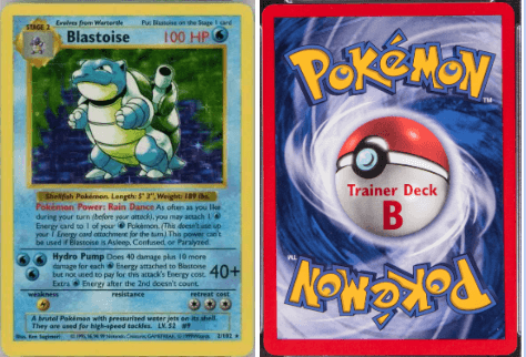 1999 Base Set Shadowless Blastoise Trainer Deck B #2/102 - $20,000