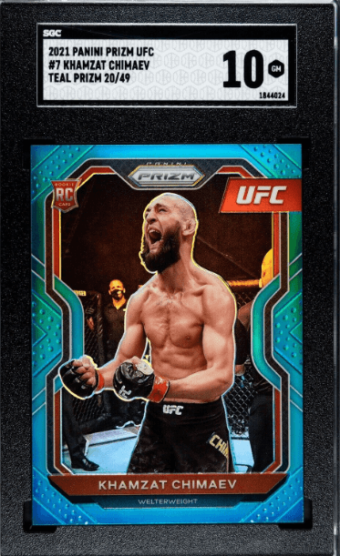 2021 Panini Prizm UFC #27 Khamzat Chimaev Teal Prizm 20/49