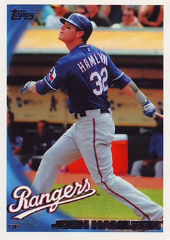Josh Hamilton player worn jersey patch baseball card (Texas Rangers) 2009  Upper Deck UD Game #GJHJ