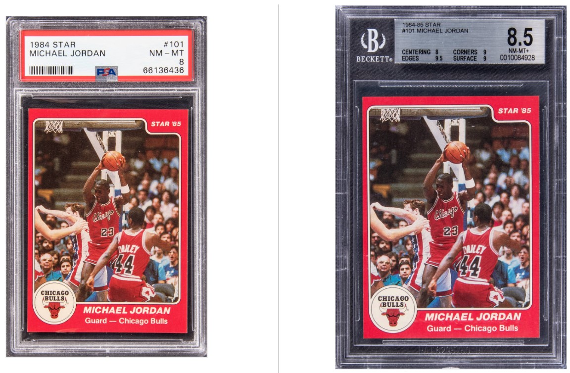 PSA vs. BGS: 1984 Star #101 Michael Jordan PSA 8 vs 1984 Star #101 Michael Jordan BGS 8.5