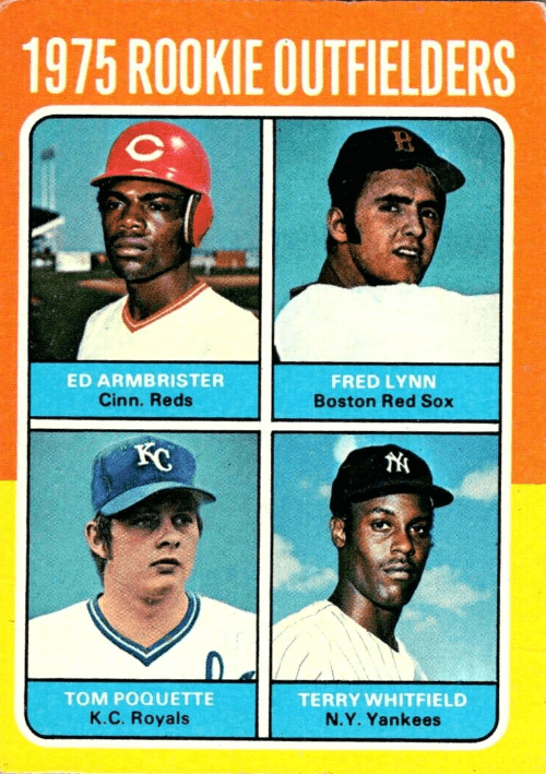 1975 Topps Rookie Outfielders (Ed Armbrister/Fred Lynn/Tom Poquette/Terry Whitfield) #619