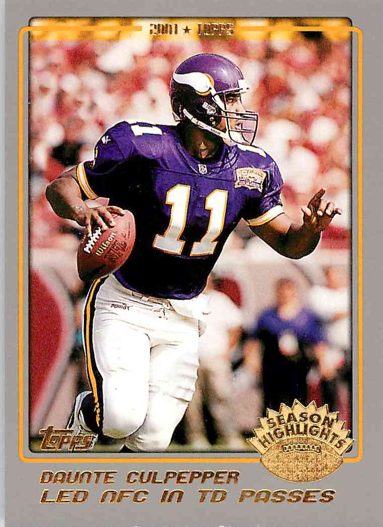 Daunte Culpepper player worn jersey patch football card (Minnesota Vikings)  2003 Fleer Flair #ACADC LE 310/500