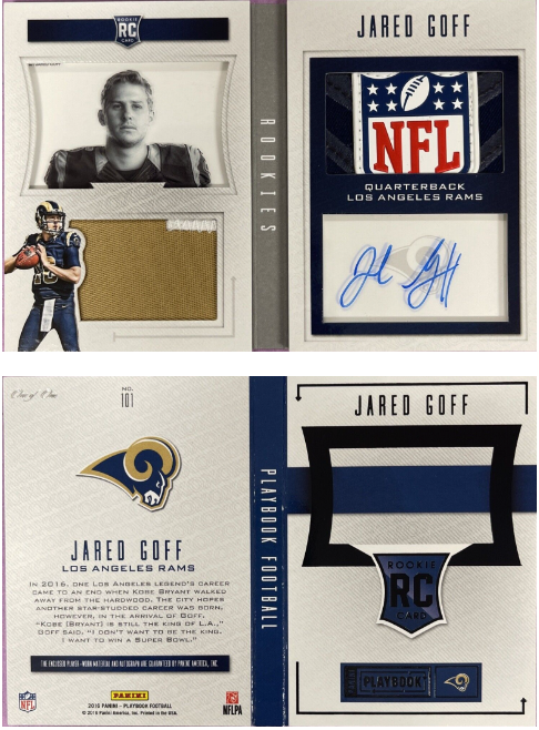 Jared Goff player worn jersey patch football card (Los Angeles